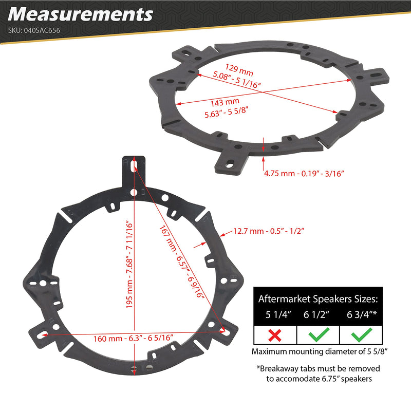 [Australia - AusPower] - Scosche Select 1988 to 2019 Chrysler, Dodge, Jeep or Plymouth 6.5” - 6.75” Speaker Adapter (1 Pair) SAC656 Standard Packaging 