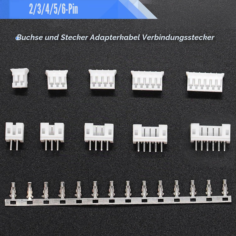 Taiss JST PH 2.0 Connector Kit 2/3/4/5/6-Pin JST Adapter Male and Nut Plug PH 2.0 mm JST Cable Connector Adapter F-066-580 Pieces PH2.0 Connector Kit