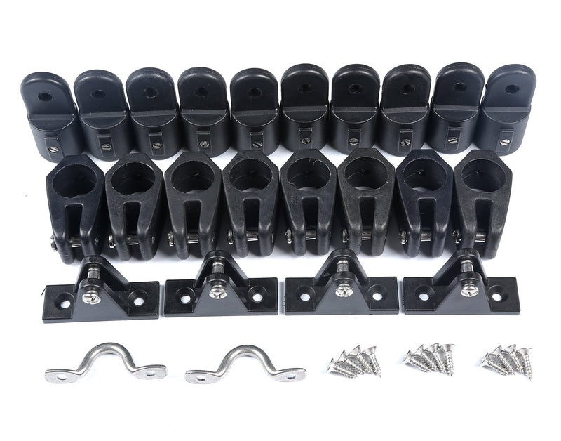 Mxeol Boat Top Fittings Hardware Combo Black Nylon Bimini Caps Jaw Slides Deck Hinges Pad Eye w/Screws Black, 7/8 inch-22 PCS