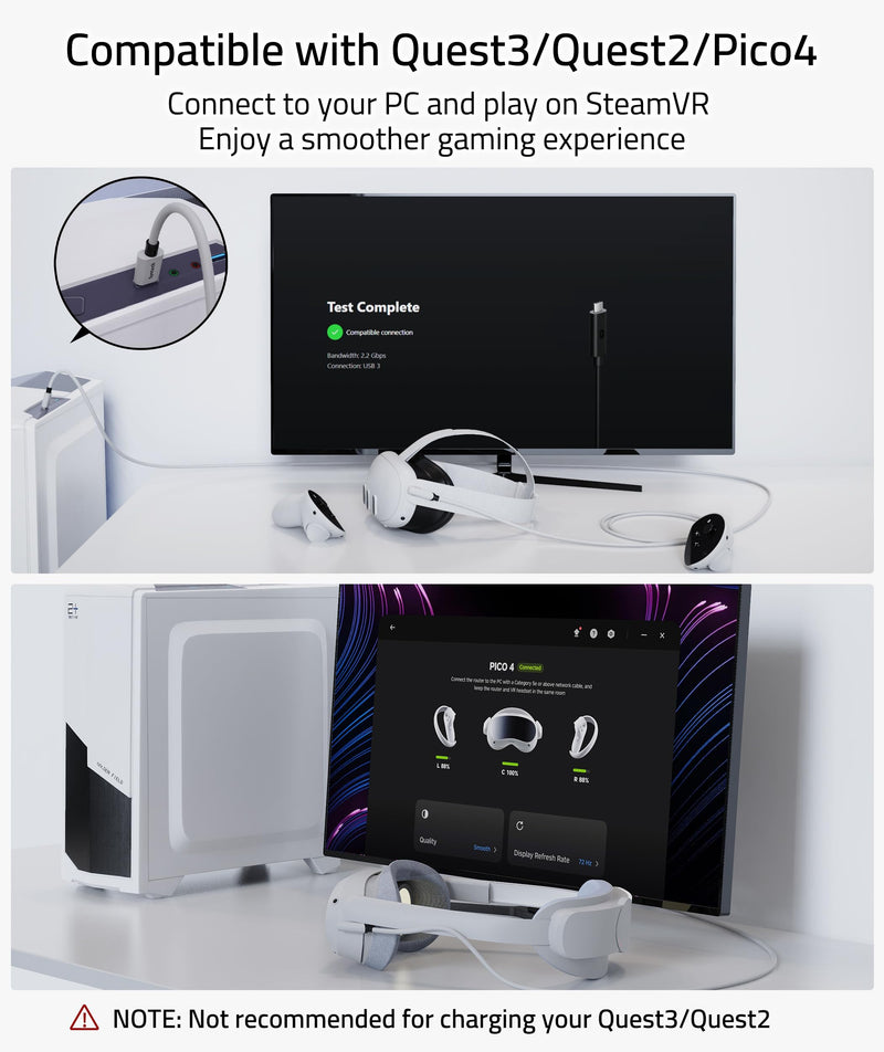 [Australia - AusPower] - Syntech Link Cable 16 FT Compatible with Meta/Oculus Quest 3, Quest2/Pro/Pico4 Accessories and PC/SteamVR, High Speed PC Data Transfer, USB 3.0 to USB C Cable for VR Headset 16ft White 