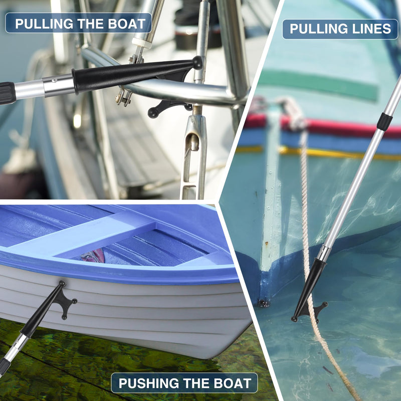 Boat Hooks for Docking,Telescoping Boat Hook with Utility Hook, Christmas Light Pole Hanger Tool,Anodized Aluminum Pole | Threaded End for Boating Accessories 3ft 8ft 12ft Silver - 8ft