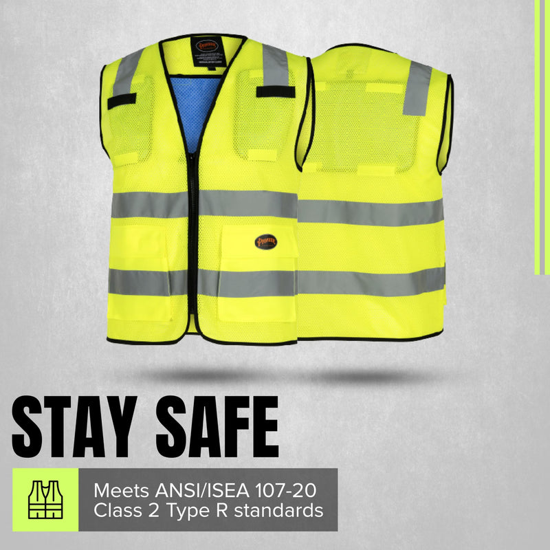 Pioneer Hi Vis Cooling Safety Vest for Men & Women - Class 2 - Reflective Tape Large