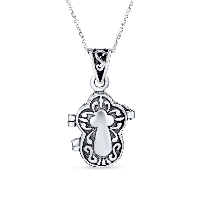 Bling Jewelry Sterling Silver Religious Christian Cross Shape Prayer Box Locket Necklace for Women Memorial Momenta Holder Pendant