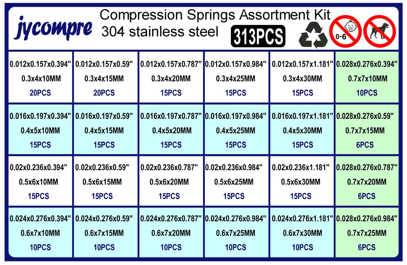 [Australia - AusPower] - 313PCS Small Springs,24 Different Sizes Compression Springs Assortment Kit, Stainless Steel Springs for Repairs,DIY Project (24B) 24 different sizes 313pcs 