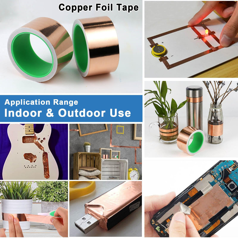 BOMEI PACK 2inch x 49ft Copper Foil Tape with Conductive Adhesive for Guitar and EMI Shielding, Crafts, Soldering, Stained Glass, Electrical Repairs, Grounding 1 Pack 2 inch x 49 ft