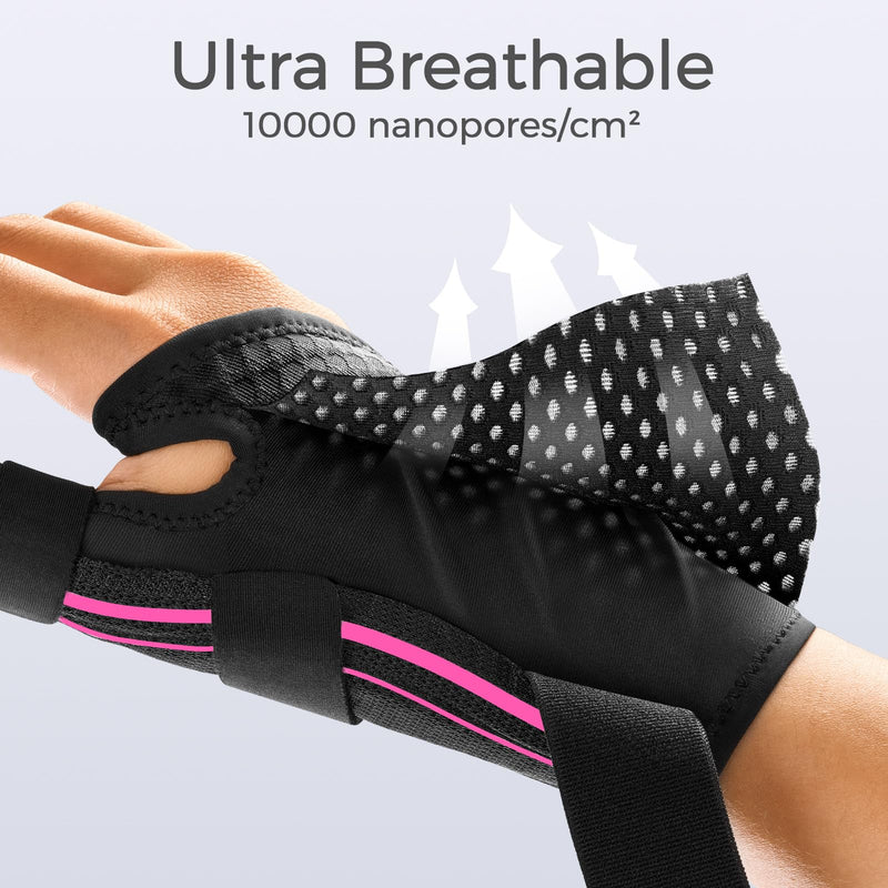 [Australia - AusPower] - FREETOO Ergonomical Thumb Brace Right Hand or Left Hand for Arthritis Pain and Support, Thumb Splint for Trigger Thumb, Thumb Support for De Quervains Tenosynovitis, CMC Pain Relief (S/M Pink/Black) S/M - Fit both hands Pink / Black 