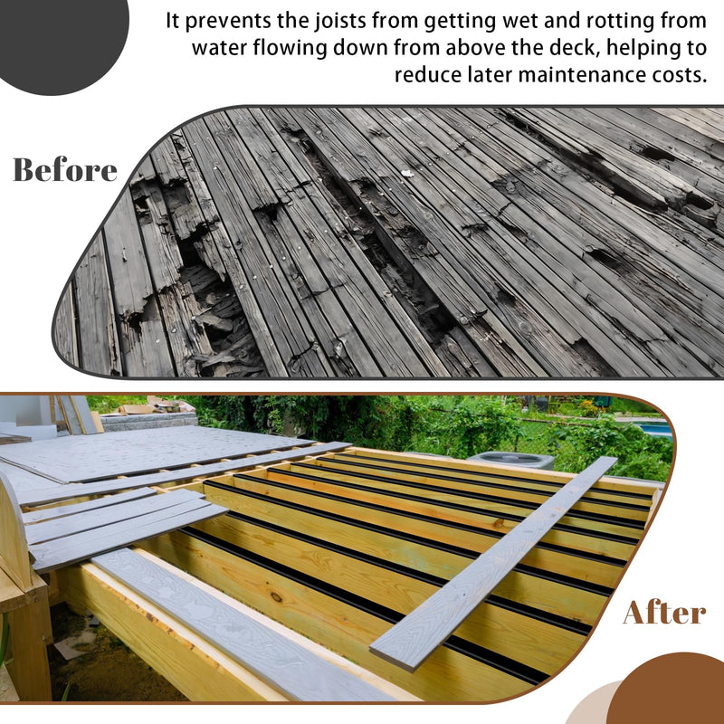 Joist Tape for Decking 2'' X 50'- 6 Rolls, Waterproof Butyl Deck Tapes 2 Inch, Weather Resistance, Anti-Corrosion, Self-Adhesive Flashing Decking Tape for Wood Joists Decks Beams 2" x 50'