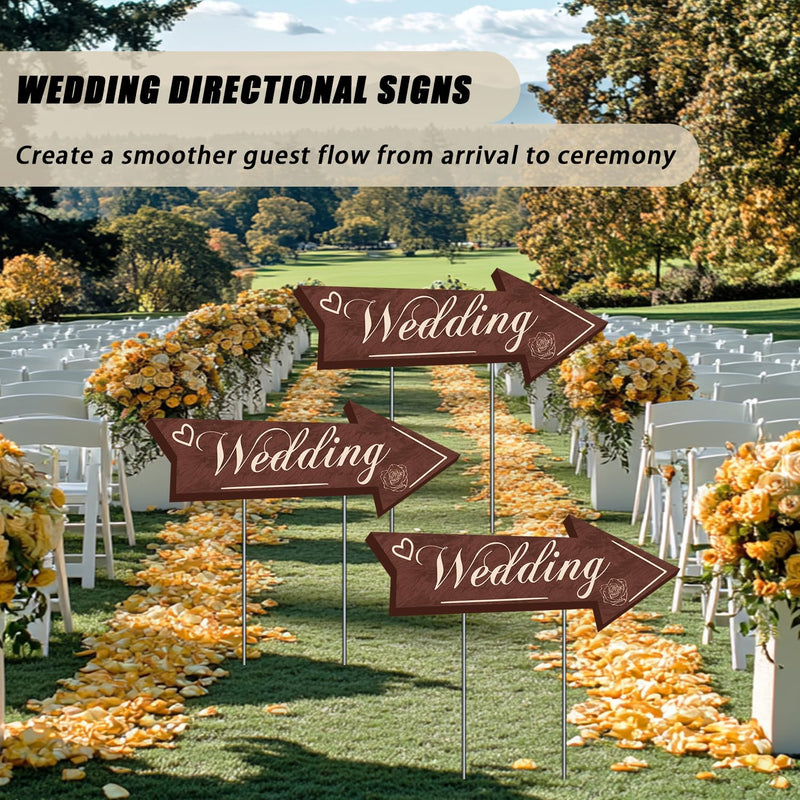 Wedding Direction Signs, 9-Piece Double-Sided Wedding This Way & Parking Sign Set with Stakes & Rods, Corrugated Plastic Yard Signs, Reversible Arrows for Outdoor Ceremony & Reception Wedding This Way Signs