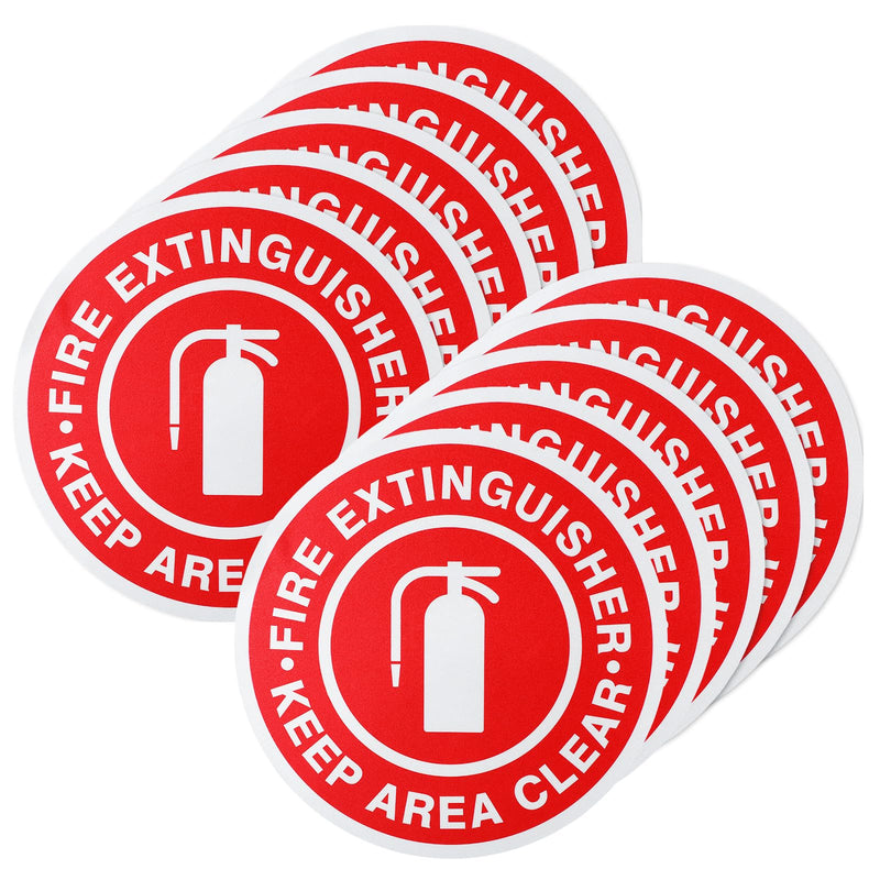 10 Pcs Fire Extinguisher Keep Area Clear Floor Signs - 17'' x 17'' Vinyl Safety Warning Sticker Labels for Office Business Workshop Use(Non-reflective) Non-Reflective