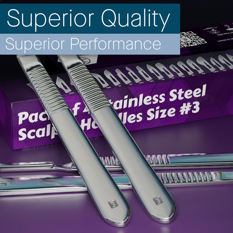 [Australia - AusPower] - Pack of 4 Scalpel Handle # 3, Premium Quality, Rust Proof Stainless Steel Scalpel Knife Handle, Lightweight and Durable,Fits Surgical Blades No. 10, 11, 12, 13, 14 and 15 