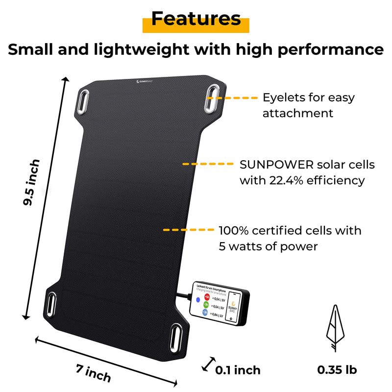[Australia - AusPower] - Leaf Mini | Portable Solar Charger with 5 watts Power | Eco-Friendly Charging with Solar Energy on The go | Ultra-Light and Waterproof | USB Port | Outdoor Phone Charger for Hiking, Camping Leaf Mini 