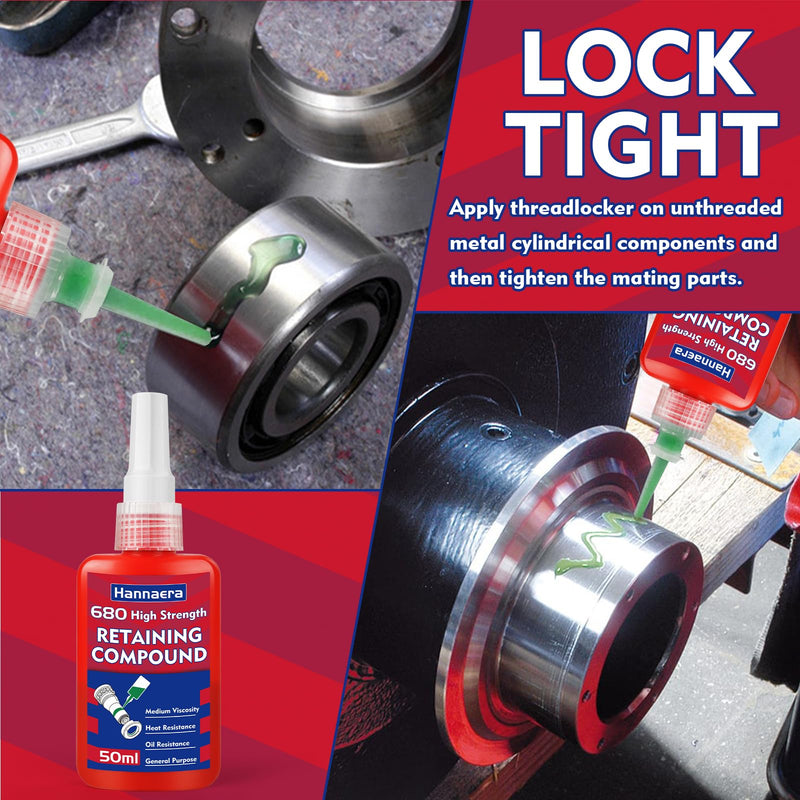 [Australia - AusPower] - 680 Retaining Compound Green 50ML/1.69 FL OZ, High Strength Lock and Seal Metal Cylindrical Components, for Large Diameter Components, Anaerobic 