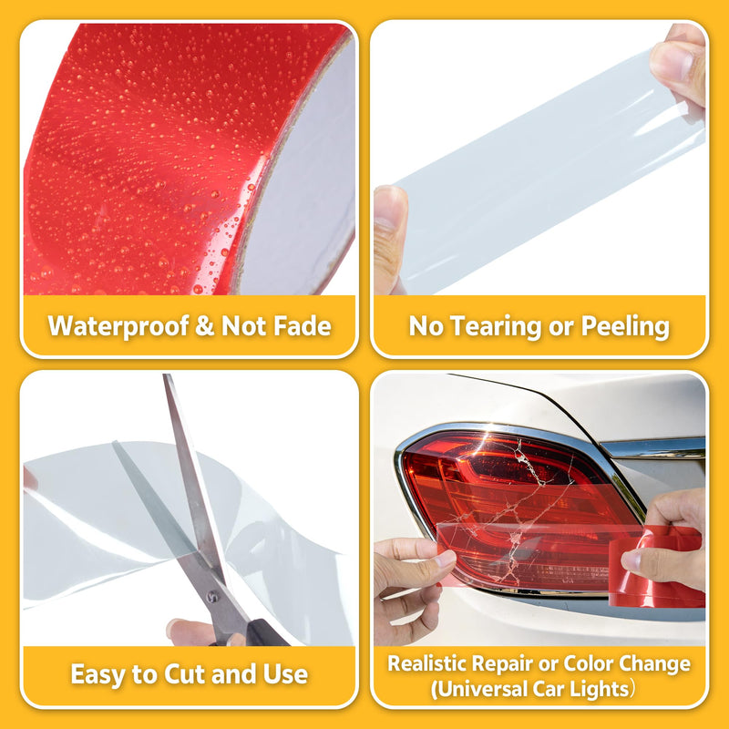 Lypumso 2in x 20ft Tail Light Repair Tape, Self-Adhesive Headlight & Taillight Repair Transparent Tint Vinyl Tape, 2 Rolls Red & Clear Auto Tail Fog Lights Headlight Lens Light Tape Red and Clear