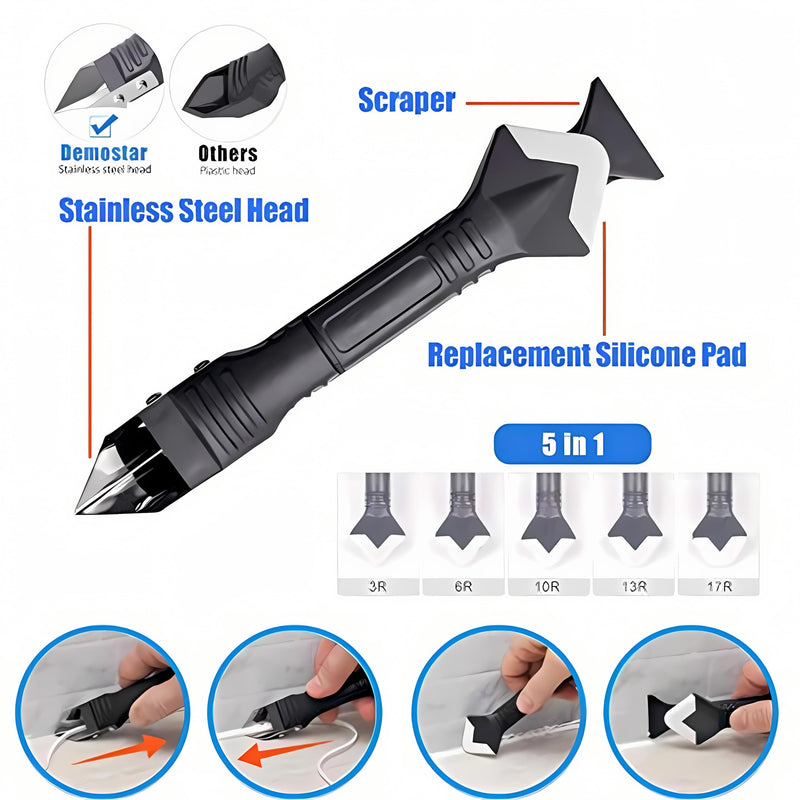 [Australia - AusPower] - 11Pcs Caulking Tools, 3 in 1 Silicone Caulking Finishing Tool Kit(stainless steelhead), Reuse and Replace 5 Silicone Pads, Sealant Caulk for Kitchen Bathroom Window, Sink Joint 