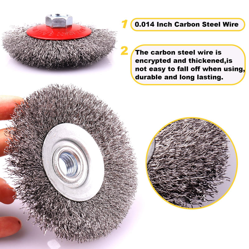 [Australia - AusPower] - 5 Pack 4 Inch Coarse Crimped Wire Wheel for 4 1/2 Angle Grinder,5/8 Inch-11 Threaded Arbor,0.014 Inch Carbon Steel Wire,Wire Brush for Rust,Corrosion,Paint Removal (5 Pack 4 Inch) 5 Pack 4 Inch 