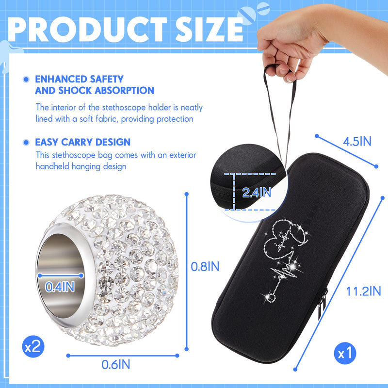 [Australia - AusPower] - 1 Pack Rhinestone Stethoscope Case and 2 Pack Crystal Round Stethoscope Charms Set Compatible with Classic Iii, Lightweight Ii S. E, Nurse Gifts Nursing School Essentials Stethoscopes Name Tag(Black) Black 