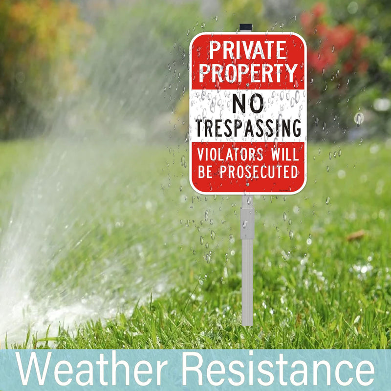 Large (2 Pack) No Trespassing Sign Private Property, 10 x 14 Inches Metal Signs Includes 36" Alloy Long Stake for Easy Installation, Rust-Free& Fade Resistant 10" x 14" with stake