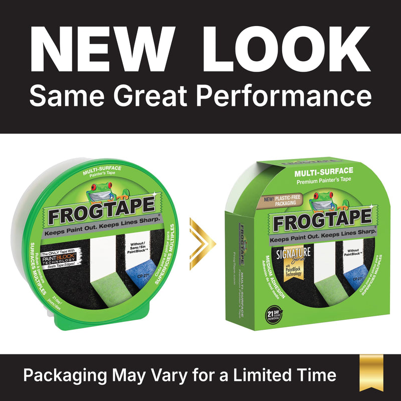 FrogTape Multi-Surface Painter's Tape with PAINTBLOCK, 1 in Wide (0.94 in x 60 yd), Quick Stick Medium Adhesion, Premium Green Painters Tape Removes Clean, 1 Roll 1 Roll, 0.94" x 60 Yds