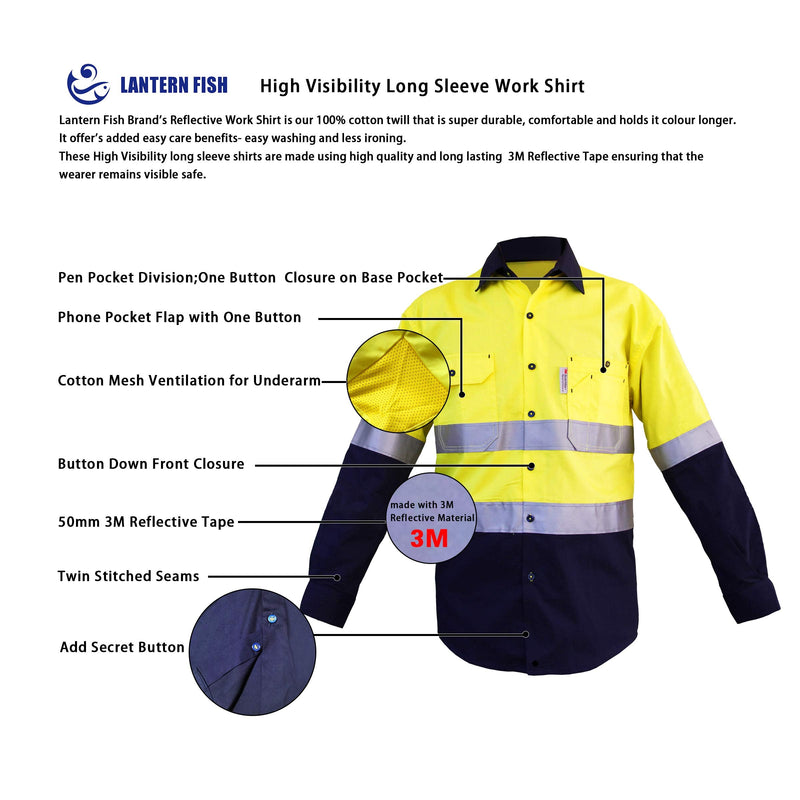 LANTERN FISH High Visibility Shirts with Reflective Tape Class 3 Construction Safety Work Shirts for Men Women XX-Large Yellow/Navy