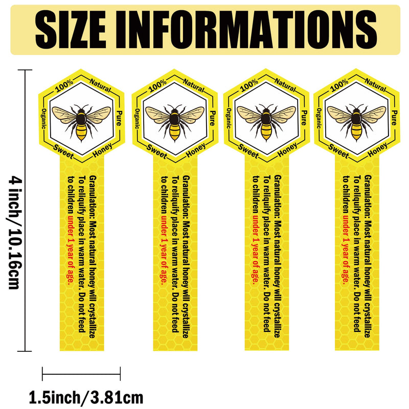 SMARSTICKER Tamper Proof Pure Honey Stickers 1.5 x 4 Inches Tamper Evident Seals Labels Honey Label Stickers for Honey Jars Bottle Lid Labels Tamper Proof Honey Labels Pure Honey Labels (Honey Bee) Honey Bee