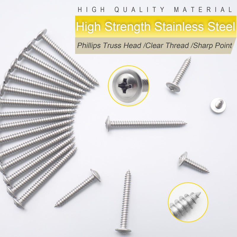 [Australia - AusPower] - 250pcs #8 x 1/2" 410 Stainless Steel Modified Truss Head Wood Screws, Phillips Drive Self Tapping Metal Screws with Screwdriver Bit #8 x 1/2" Self-tapping - Truss 
