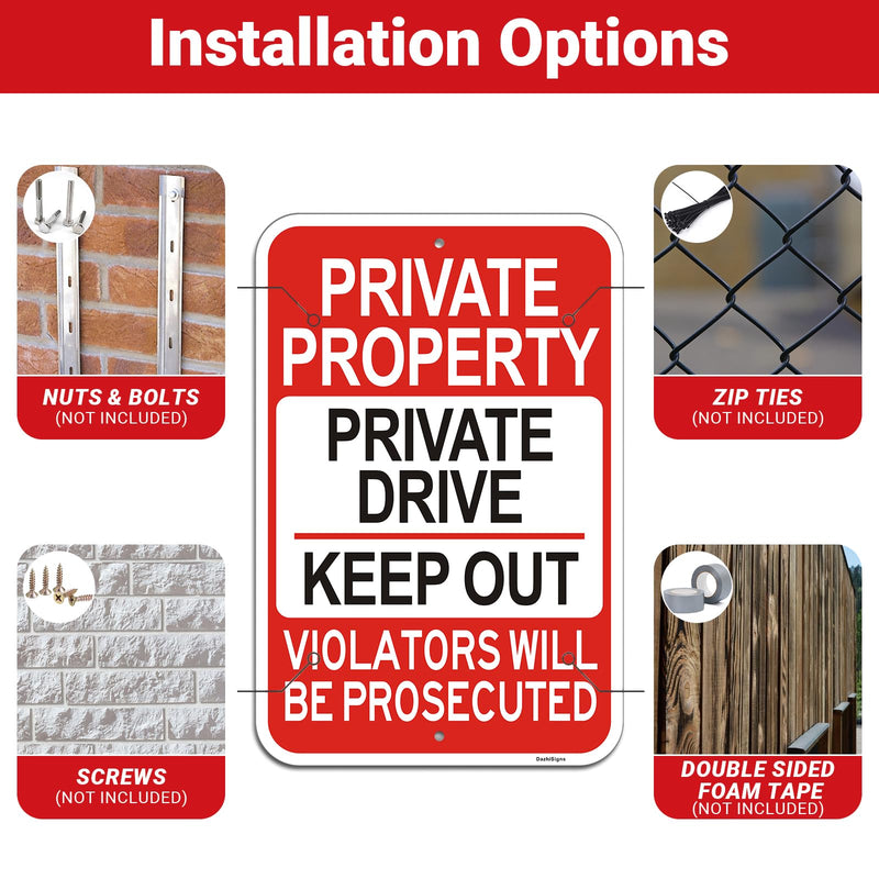 2 Pack Large Private Property Sign, 18"x12" Private Drive Sign, Engineer Grade Rust Free Reflective Aluminum Private Drive Private Property Signs, Fade & Weather Resistant, UV Protected, Easy to Mount