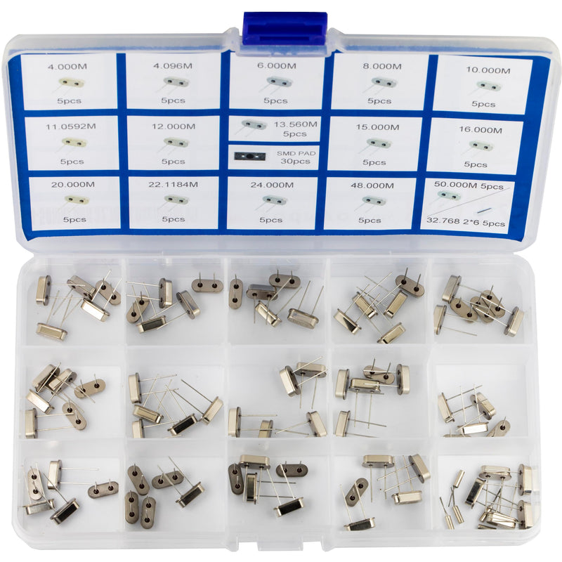 [Australia - AusPower] - 16 Values 80 Pcs Quartz Crystal Oscillator Assortment 4MHz, 4.096MHz, 6MHz, 8MHz, 10MHz, 11.0592MHz, 12MHz, 13.56MHz, 15MHz, 16MHz, 20MHz, 22.1184MHz, 24MHz, 32.768Mhz 2x6mm, 48MHz, 50Mhz 