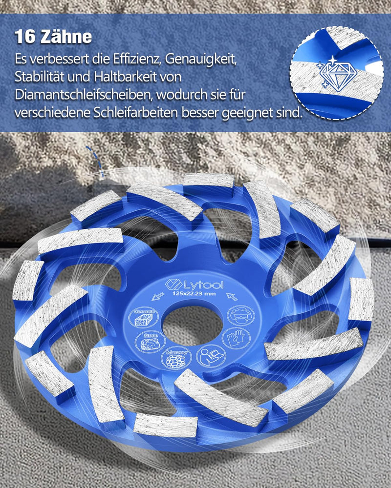 [Australia - AusPower] - Lytool Diamond Cup Wheel 125 mm x 22.23 mm, Cup Grinder Concrete Grinding Wheel for Concrete, Stone, Natural Stone, Tile Adhesive, Masonry Granite, Concrete Grinder, Twin Speed Extreme Cup Wheel 