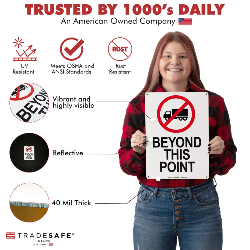 TRADESAFE No Trucks Beyond This Point Sign, No Trucks Allowed Sign, Quick Install, Light Reflective, UV-Resistant, Waterproof, 10” X 14” Aluminum Signs for Business No Truck Beyond This Point