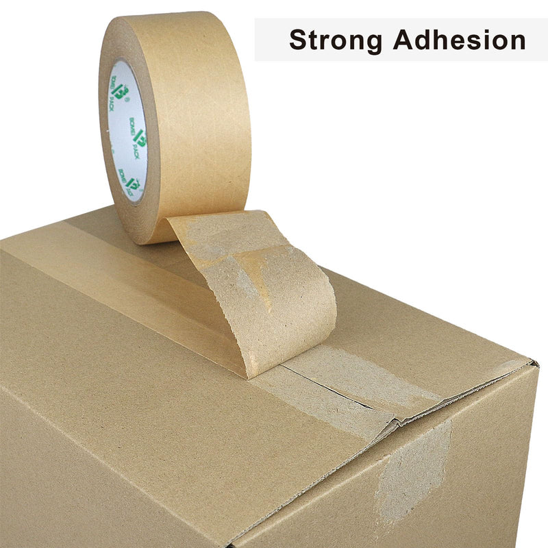 BOMEI PACK Reinforced Paper Packing Tape 2inch, Biodegradable Self Adhesive Gummed Kraft Paper Shipping Tape, for Heavy Duty Packing, Shipping, Moving and Storage, 2Rolls x 50yds
