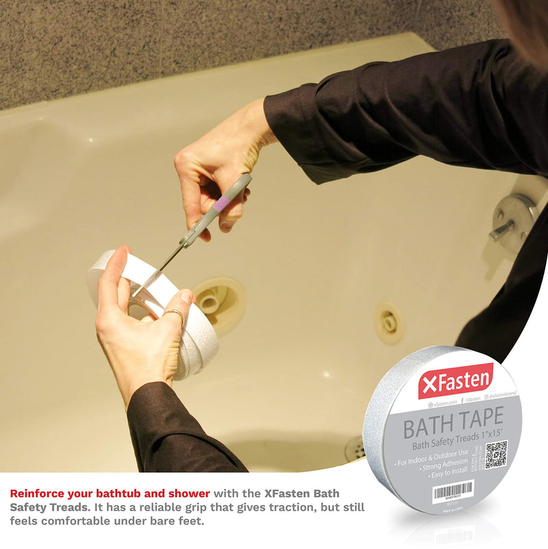 [Australia - AusPower] - XFasten Clear Anti Slip Tape for Bathtubs, 1-Inch x 15-Foot Non Skid Grip Tape for Tubs and Showers, Waterproof Traction Tape, Stair Grips Non Slip 