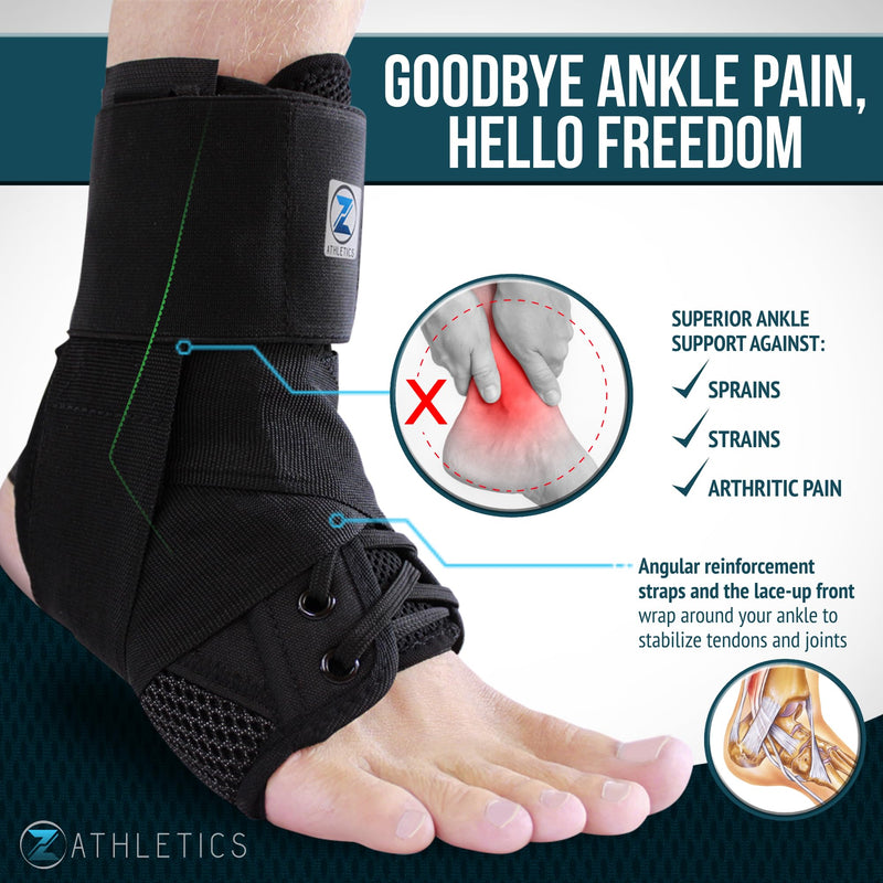 [Australia - AusPower] - Z ATHLETICS Zenith Ankle Brace, Lace Up Adjustable Support  for Running, Basketball, Injury Recovery, Sprain! Ankle Support Wrap for Men, Women, and Children (Black, Medium) Medium (Pack of 1) Black 