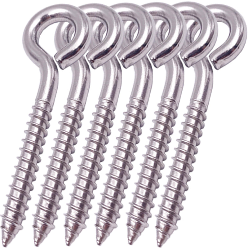 [Australia - AusPower] - 6-Pack 304 Stainless Steel Screw Eyes 3.2", Heavy Duty Screw in Eye Hooks Ring for Yoga, Swing Chair, Indoor & Outdoor, Self Tapping 6 Pack 