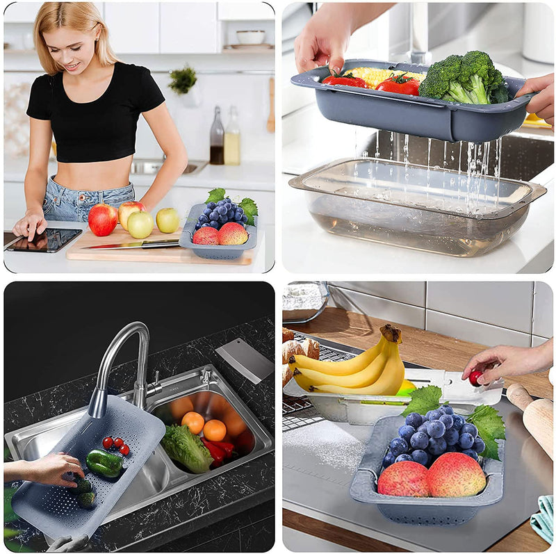 [Australia - AusPower] - Techextra Fridge Organiser Set Sink Strainer Basket Drain Strainer for Living (Grey) Grey-blue-new 