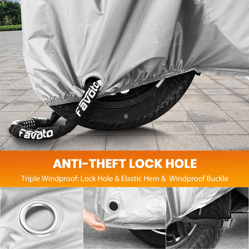 [Australia - AusPower] - Favoto Motorcycle Cover Waterproof Outdoor - All Season Sun Protection with Lock-Holes Rain Snow Windproof Dustproof Universal Fit Motorbikes Vehicle Moped Cover, 96.5" x 41" x 50" 96.5" Black & Silver 