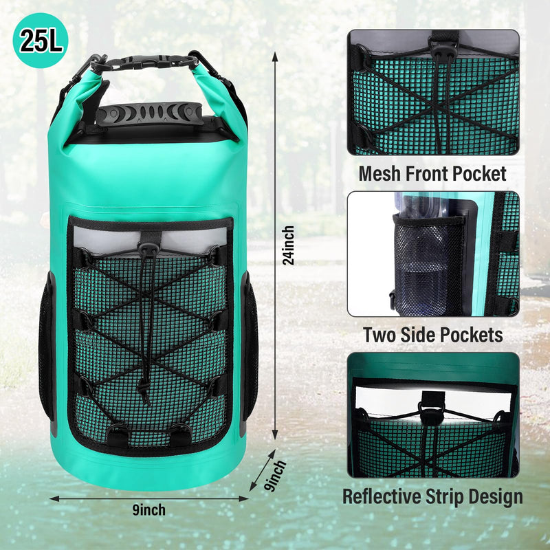 Pimoys Dry Bag, 25L Waterproof Backpack, Dry Bags Kayak for Women Men, Roll Top Outdoor Travel Bag for Boating, Kayaking, Fishing, Hiking, Rafting(Lake Blue) Lake Blue