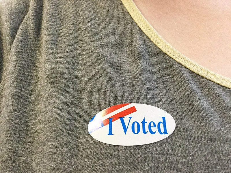 White I Voted Oval Stickers, 2 x 1 Inch in Size, 500 Labels on a Roll White