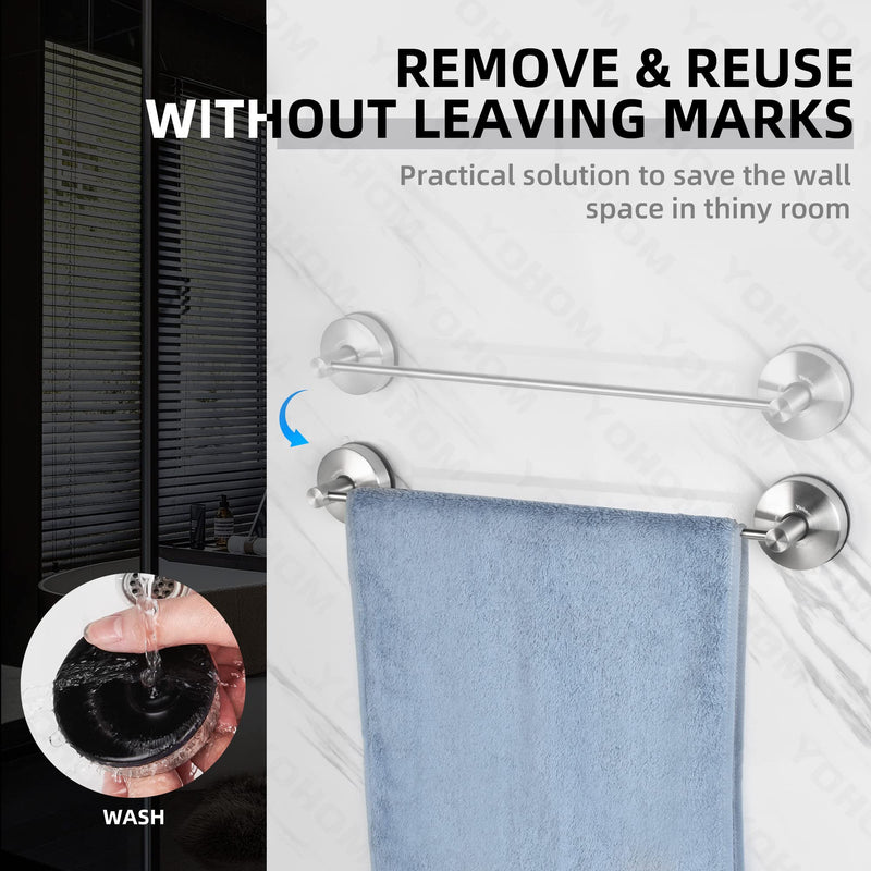 YOHOM Suction Cup Towel Bar for Shower 17 Inch Stainless Steel Bathroom Towel Rack Suction Washcloth Holder Vacuum Hand Towel Bar for Glass Shower Door Removable Towel 17inch-silver