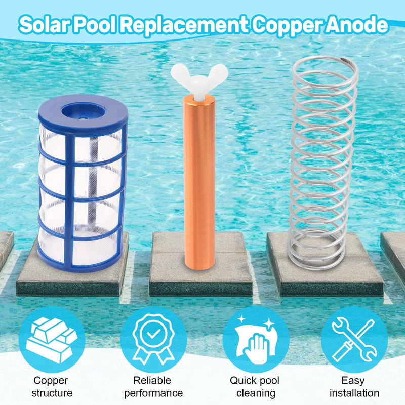 LJB Copper Anode Replacement Kit Includes 4.13"× 0.71" Copper Anode Rod, Filter Screen, Spring, and M6 Screw, Suitable for Pool Solar Ion Generator Copper Anode Replacement