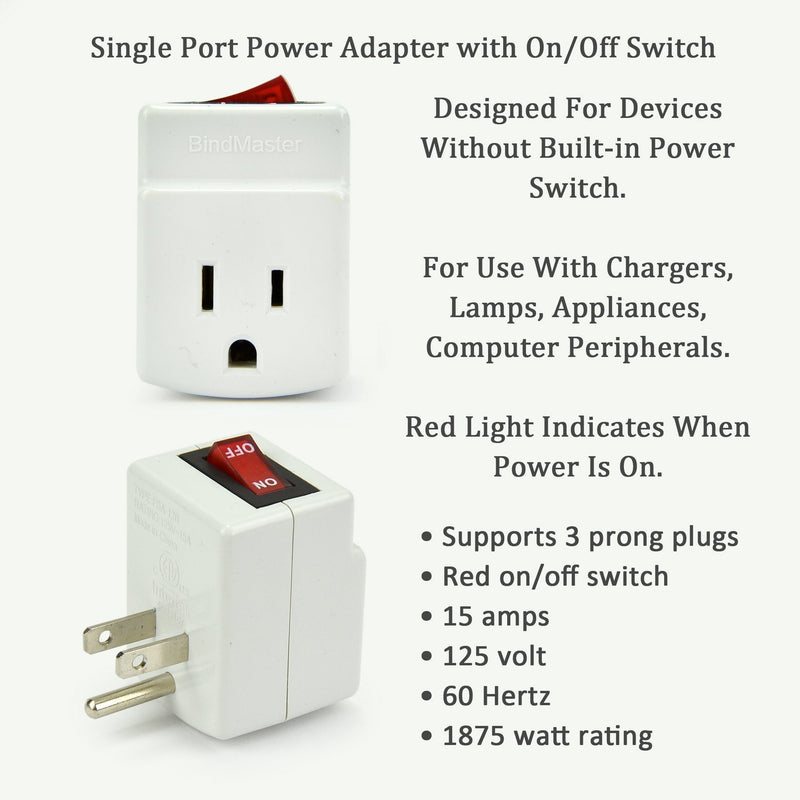 New! 3 Prong Grounded Single Port Power Adapter for Outlet with On/Off Switch to be Energy Saving with Indicator Light - 3 Pack……