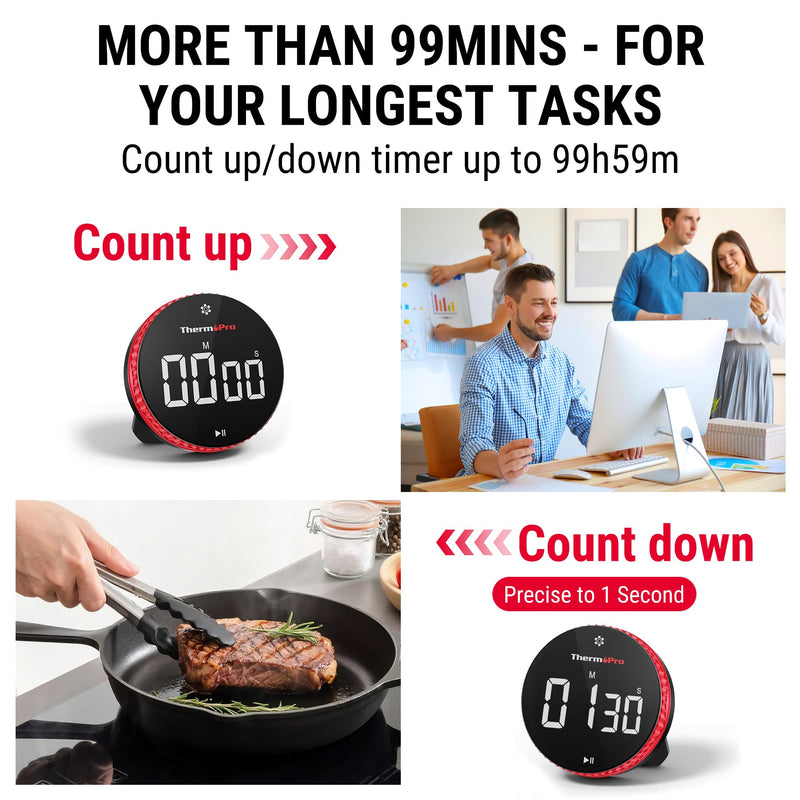 [Australia - AusPower] - ThermoPro TP450 Dual Laser Temperature Gun for Cooking, Digital Infrared Thermometer plus ThermoPro 99-Hour Digital Kitchen Timer with Strong Magnetic & Stable Stand, Classroom Timers with 3-Volume-Le 