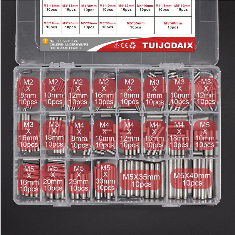 [Australia - AusPower] - 220Pcs 22 Kinds M2 M3 M4 M5 304 Stainless Steel Dowel Pin Cylindrical Shelf Support Peg Pin Rod Fasten Elements Assortment Kit M2/M3/M4/M5 