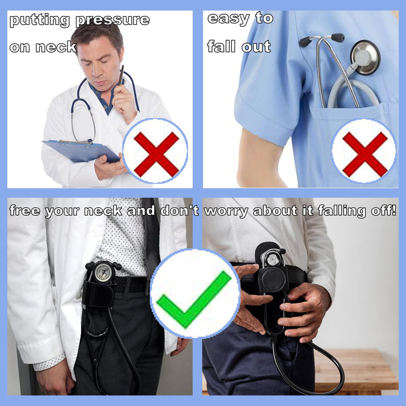 [Australia - AusPower] - Leather Stethoscope Holder Clip Stethoscope Hip Holder with Clip On Waist Belt/Pocket/Bag to Protect from Loss Fit for Physicians/Nurses/EMT/Medical Nursing Students (Black/Brown Randomly 1pcs) 