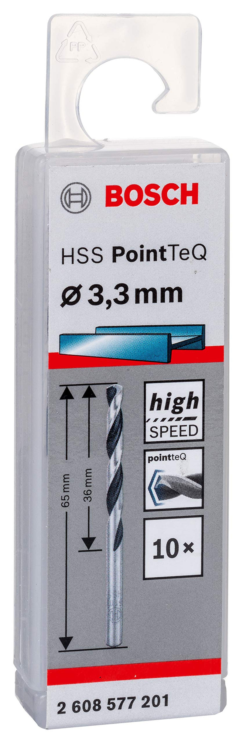 [Australia - AusPower] - Bosch Professional HSS PointTeQ Twist Drill Bits (for Metal, 3.3 x 36 x 65 mm, Drill Driver Accessory), Pack of 10 Ø 3,3 mm Pack of 10. 