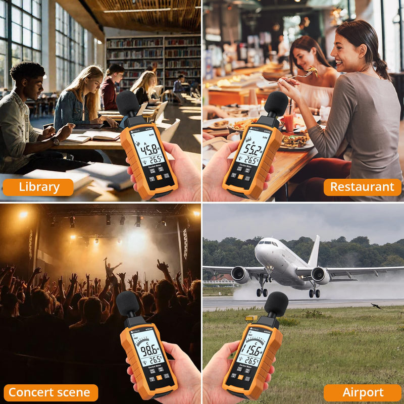 Neoteck 30-130dB Decibel Meter with A/C Weighted Digital Sound Level Meter with MAX/MIN Fast/Slow Response Rate Portable Backlight SPL Meter with Data Hold for Home Office Factories Noisy Neighbors