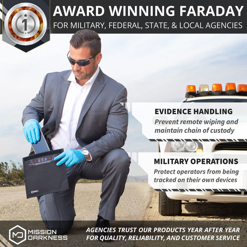 Mission Darkness Non-Window Faraday Bag for Phones // Signal Blocking Faraday Cage Prevents Hacking Tracking Spying, Device Shielding for Law Enforcement Military Digital Forensics, EMP CME Protection Universal Phone Size