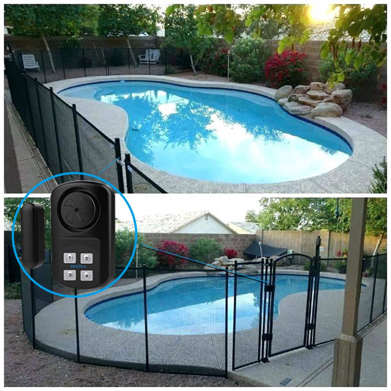 HENDUN Pool Gate Alarm Outdoor Wireless with Remote, 140db Loud, Waterproof Door Alarm Sensor, Kids Safety, Weatherproof Garage Fence Entry Chime (2 Pack) 2 pack