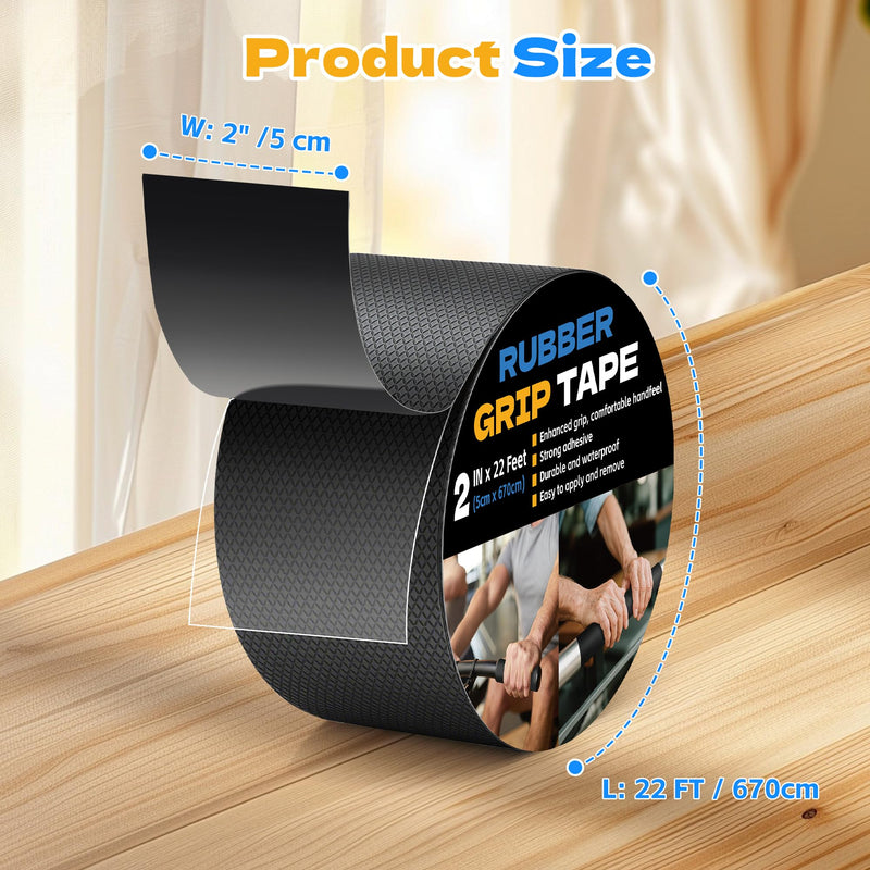 Rubber Grip Tape, 2 in x 22 Ft Black Ultra-Thin Strong Adhesive Non-Slip Tape, Anti-Slip Grip Tape for Handles, Waterproof Heat Resistant Cushion Grip, Comfortable in Hands 2 Inch x 22 Feet