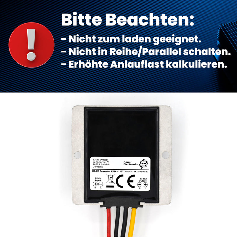 Voltage Converter DC-DC 12V to 12V 10A 120W Stabilizer | Also for 18V, 20V, 24V, 32V and 36V systems DC-DC buck boost converters with stabilized 12V output Input: 8-40V Output: 12V | 120W | 10A