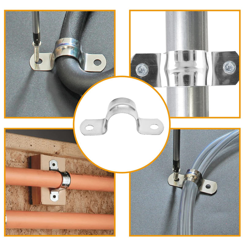 [Australia - AusPower] - 50 Pack 12MM Two Hole Strap U Bracket 304 Stainless Steel Rigid Pipe Strap Clamp Heavy Duty Tube Strap Tension Clip (1/2 Inch) 12mm / 1/2inch, 50pack 